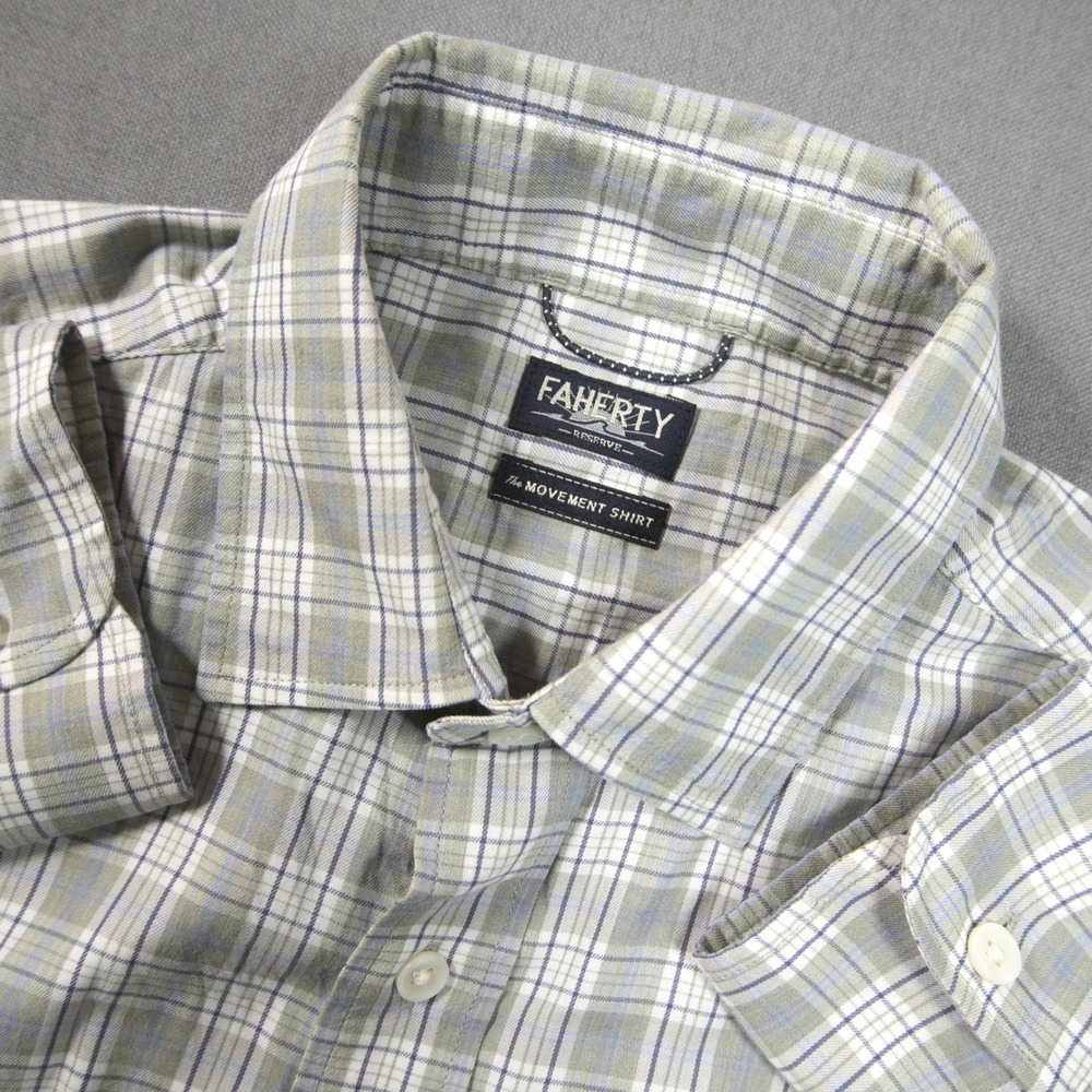 Faherty Reserve The Movement Plaid Men Shirt S MWC0082 Gray White Stretch Soft